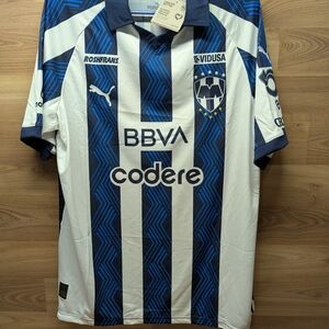 Puma Blue and White Striped Soccer Jersey